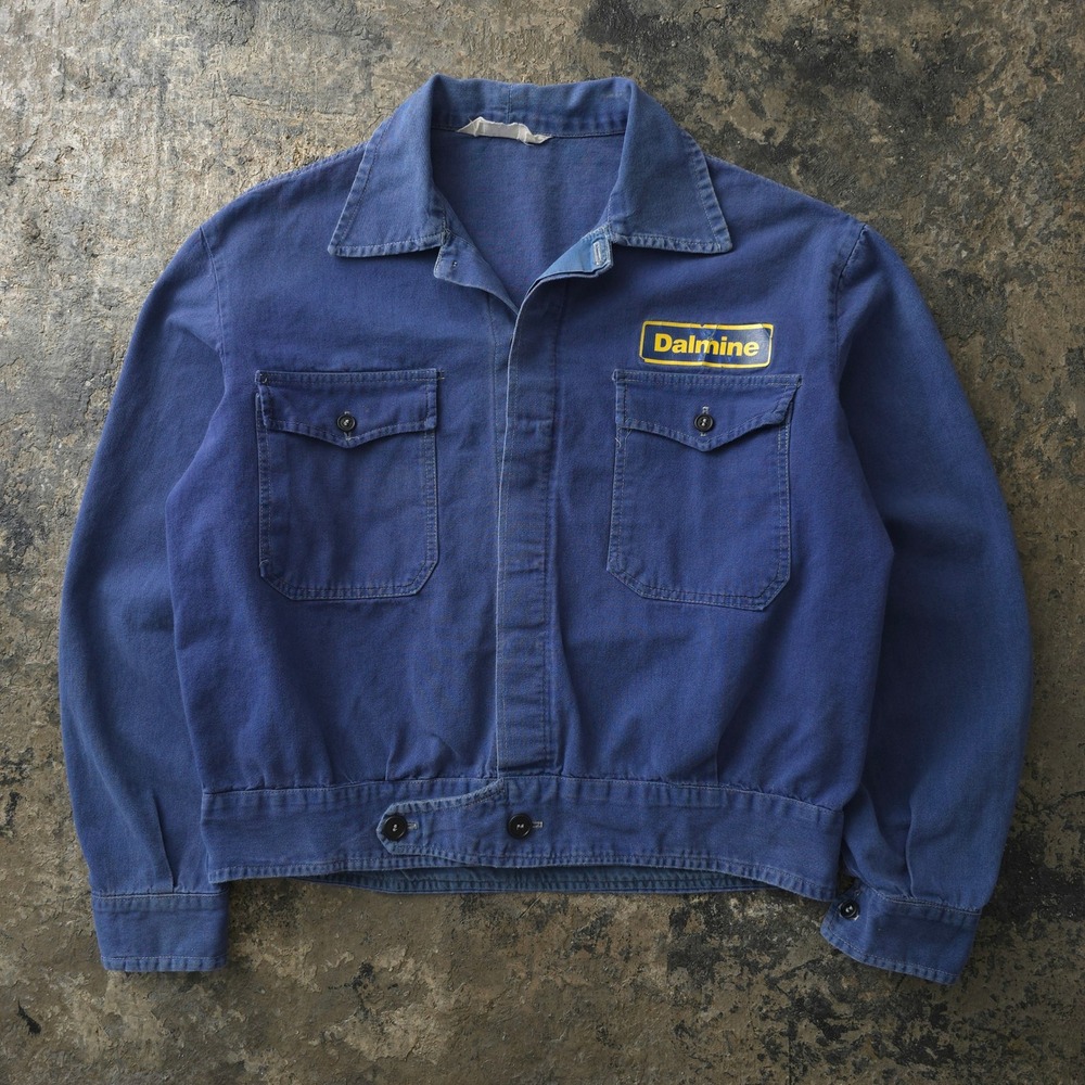 Vintage 1960s Dalmine Blue Italian Work Jacket Size L Cyclist Style Cotton